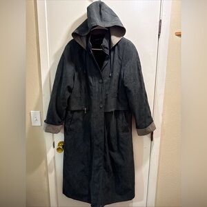 Women's Black Hooded Trench Coat